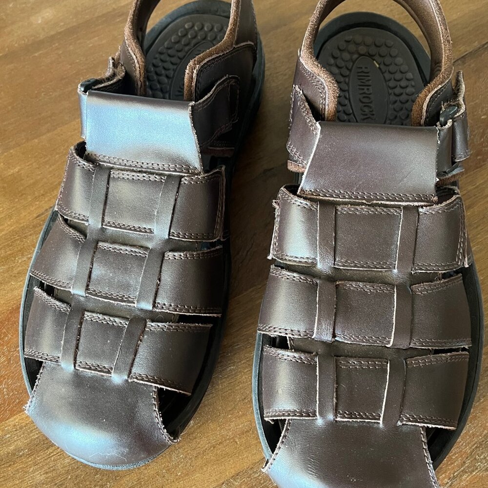 Rimrock Mens Fisherman Sandals Brown Leather Hook Loop Adjustable Strap Size‎ 12